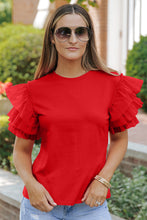 Load image into Gallery viewer, Ruffled Round Neck Short Sleeve Blouse
