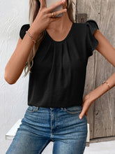 Load image into Gallery viewer, Ruched Round Neck Cap Sleeve Blouse