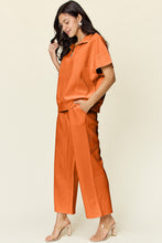 Load image into Gallery viewer, Double Take Full Size Texture Half Zip Short Sleeve Top and Pants Set