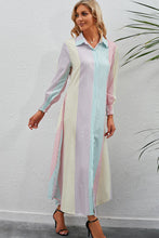 Load image into Gallery viewer, Rainbow Stripe Button-Up Maxi Shirt Dress