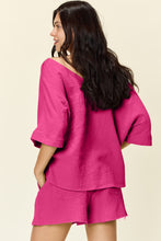 Load image into Gallery viewer, Double Take Texture Half Sleeve T-Shirt and Drawstring Shorts Set