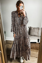 Load image into Gallery viewer, Leopard Notched Long Sleeve Maxi Dress
