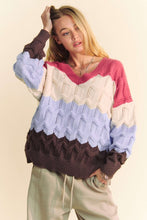 Load image into Gallery viewer, Davi & Dani Wavy Texture Color Block V-Neck Sweater