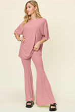 Load image into Gallery viewer, Double Take Full Size Round Neck Drop Shoulder T-Shirt and Flare Pants Set