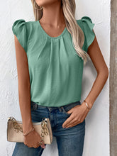 Load image into Gallery viewer, Ruched Round Neck Cap Sleeve Blouse
