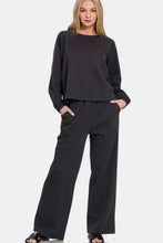 Load image into Gallery viewer, Zenana Round Neck Raglan Sleeve Top and Elastic Waist Pants Set