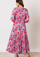 Load image into Gallery viewer, Printed Round Neck Lantern Sleeve Maxi Dress