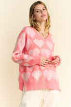 Load image into Gallery viewer, Davi & Dani Heart Pearl Side Slit V Neck Sweater