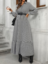 Load image into Gallery viewer, Ruffle Hem Plaid Long Sleeve Dress