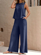 Load image into Gallery viewer, Round Neck Sleeveless Top and Wide Leg Pants Set