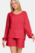 Load image into Gallery viewer, Zenana V-Neck Long Sleeve Ribbed Top and Shorts Set