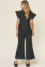 Load image into Gallery viewer, Double Take Texture Ruffle Short Sleeve Top and Drawstring Wide Leg Pants Set