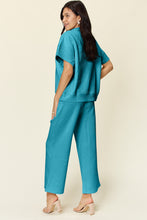 Load image into Gallery viewer, Double Take Full Size Texture Half Zip Short Sleeve Top and Pants Set