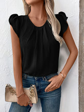Load image into Gallery viewer, Ruched Round Neck Cap Sleeve Blouse