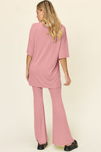 Load image into Gallery viewer, Double Take Full Size Round Neck Drop Shoulder T-Shirt and Flare Pants Set