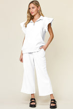 Load image into Gallery viewer, Double Take Texture Ruffle Short Sleeve Top and Drawstring Wide Leg Pants Set