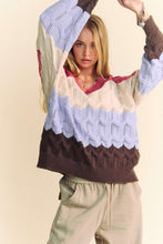 Load image into Gallery viewer, Davi & Dani Wavy Texture Color Block V-Neck Sweater