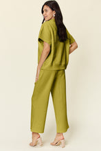 Load image into Gallery viewer, Double Take Full Size Texture Half Zip Short Sleeve Top and Pants Set
