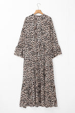 Load image into Gallery viewer, Leopard Notched Long Sleeve Maxi Dress