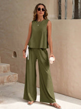 Load image into Gallery viewer, Round Neck Sleeveless Top and Wide Leg Pants Set