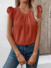Load image into Gallery viewer, Ruched Round Neck Cap Sleeve Blouse