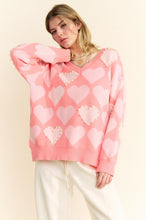 Load image into Gallery viewer, Davi & Dani Heart Pearl Side Slit V Neck Sweater