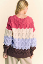Load image into Gallery viewer, Davi & Dani Wavy Texture Color Block V-Neck Sweater