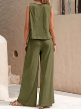 Load image into Gallery viewer, Round Neck Sleeveless Top and Wide Leg Pants Set