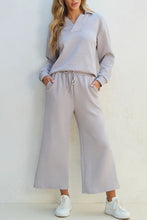 Load image into Gallery viewer, Textured Long Sleeve Top and Drawstring Pants Set