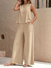 Load image into Gallery viewer, Round Neck Sleeveless Top and Wide Leg Pants Set