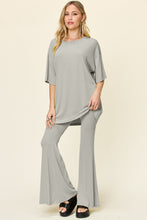 Load image into Gallery viewer, Double Take Full Size Round Neck Drop Shoulder T-Shirt and Flare Pants Set