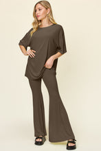 Load image into Gallery viewer, Double Take Full Size Round Neck Drop Shoulder T-Shirt and Flare Pants Set