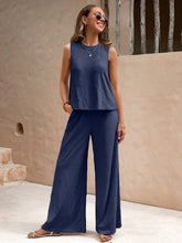 Load image into Gallery viewer, Round Neck Sleeveless Top and Wide Leg Pants Set