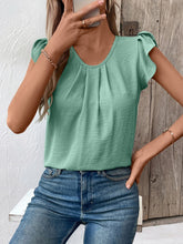 Load image into Gallery viewer, Ruched Round Neck Cap Sleeve Blouse