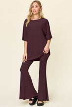 Load image into Gallery viewer, Double Take Full Size Round Neck Drop Shoulder T-Shirt and Flare Pants Set