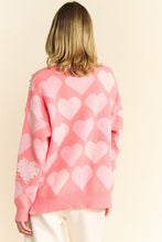 Load image into Gallery viewer, Davi & Dani Heart Pearl Side Slit V Neck Sweater