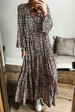 Load image into Gallery viewer, Leopard Notched Long Sleeve Maxi Dress