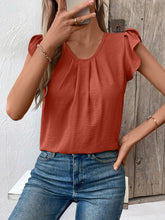 Load image into Gallery viewer, Ruched Round Neck Cap Sleeve Blouse