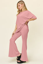 Load image into Gallery viewer, Double Take Full Size Round Neck Drop Shoulder T-Shirt and Flare Pants Set