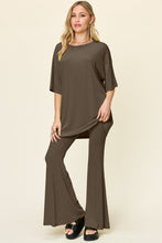 Load image into Gallery viewer, Double Take Full Size Round Neck Drop Shoulder T-Shirt and Flare Pants Set