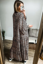 Load image into Gallery viewer, Leopard Notched Long Sleeve Maxi Dress