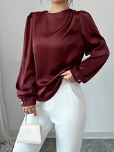 Load image into Gallery viewer, Ruched Round Neck Long Sleeve Blouse