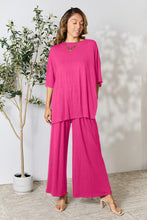 Load image into Gallery viewer, Double Take Full Size Round Neck Slit Top and Pants Set