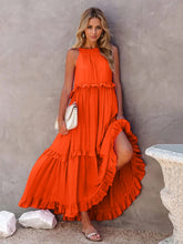 Load image into Gallery viewer, Ruffled Sleeveless Tiered Maxi Dress with Pockets

