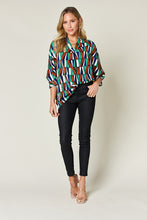 Load image into Gallery viewer, Double Take Full Size Geometric Notched Raglan Sleeve Blouse
