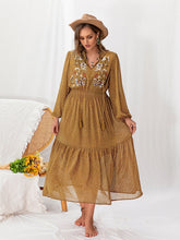 Load image into Gallery viewer, Plus Size Polka Dot Tie Neck Balloon Sleeve Maxi Dress
