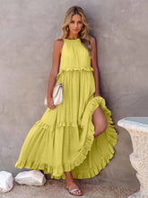 Load image into Gallery viewer, Ruffled Sleeveless Tiered Maxi Dress with Pockets
