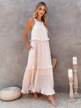 Load image into Gallery viewer, Ruffled Sleeveless Tiered Maxi Dress with Pockets
