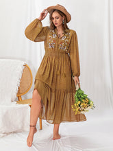 Load image into Gallery viewer, Plus Size Polka Dot Tie Neck Balloon Sleeve Maxi Dress
