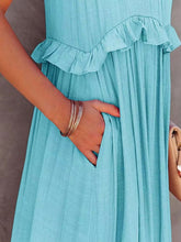 Load image into Gallery viewer, Ruffled Sleeveless Tiered Maxi Dress with Pockets
